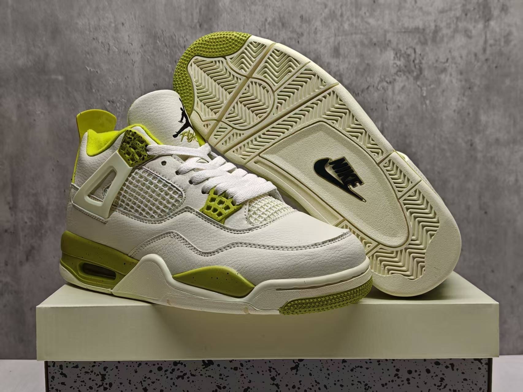 Women's Cream/Green Running weapon Jordan 4 Shoes 057